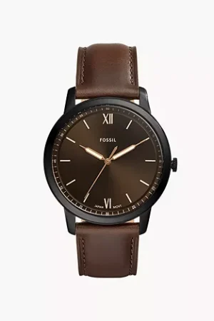Fossil Minimalist Three-Hand Brown Leather Watch